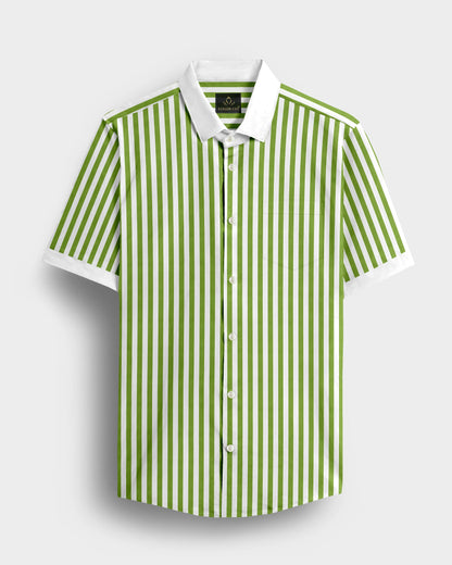 White and Kiwi Green Chalk Stripes Designer Cotton Shirt