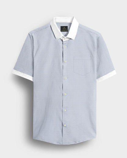 Glacier Gray and White Ninja Shuriken Printed Designer Cotton Shirt