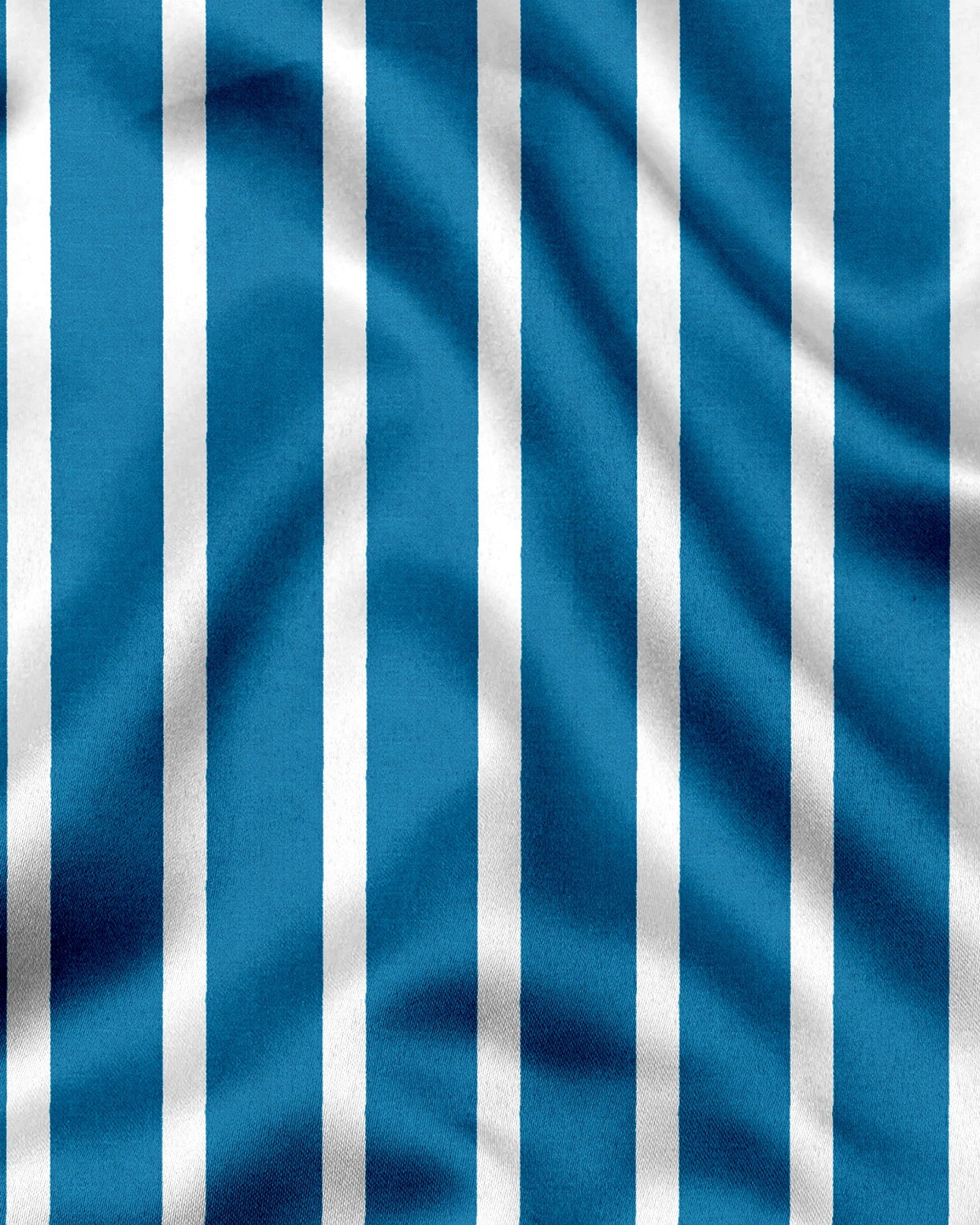 Bondi Blue and White Wide Chalk Designer Stripes Cotton Shirt