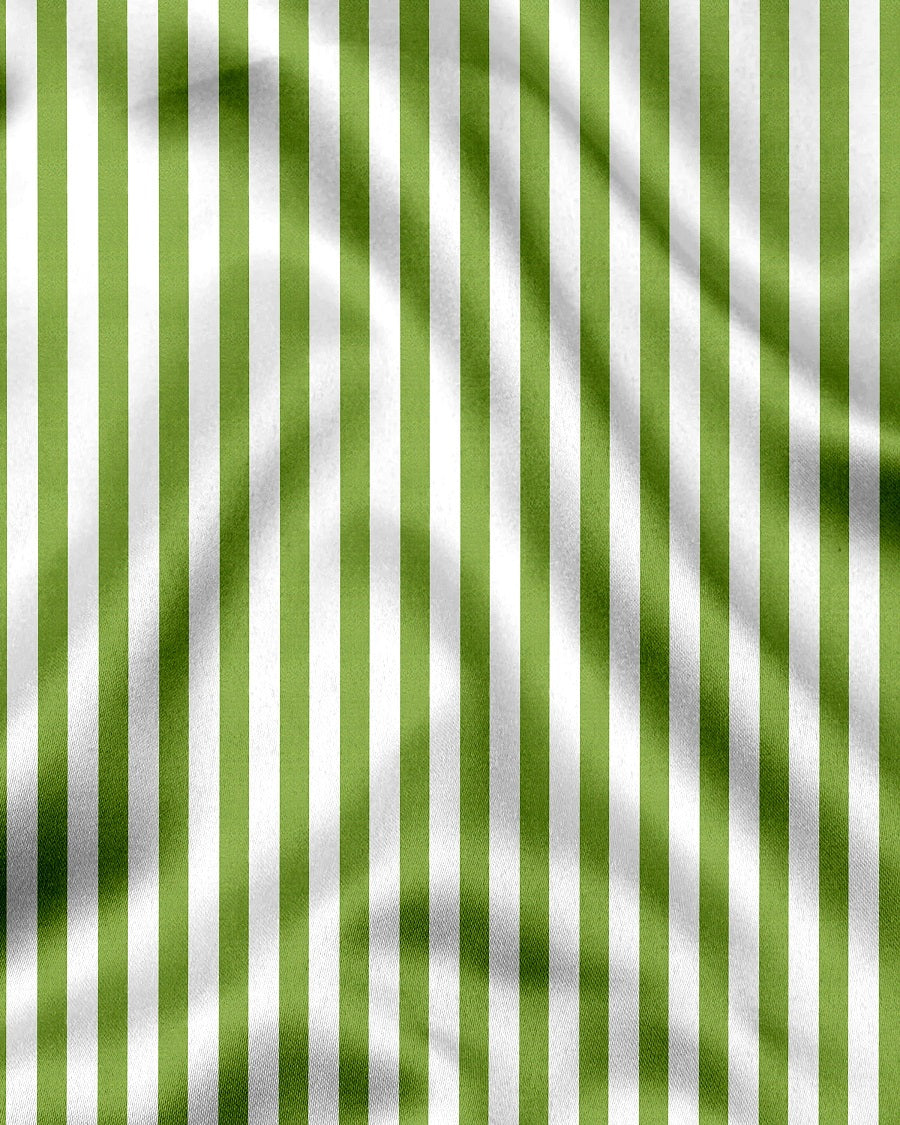 White and Kiwi Green Chalk Stripes Designer Cotton Shirt