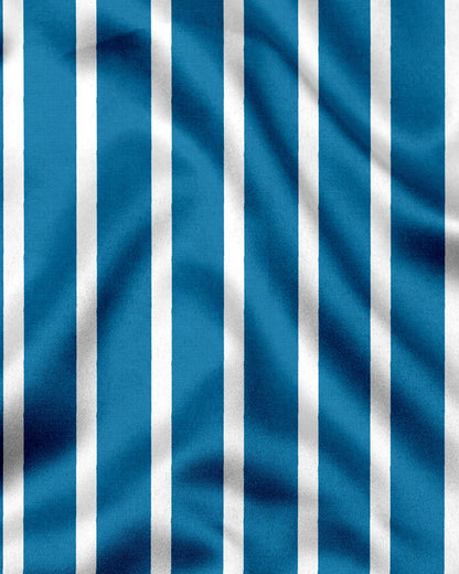 Bondi Blue and White Wide Chalk Stripes Cotton Shirt