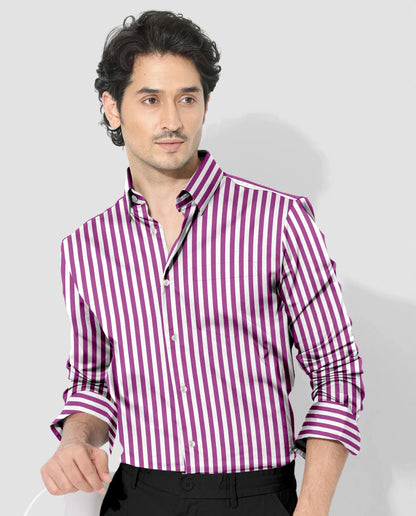 White and Grape Purple Chalk Stripes Cotton Shirt