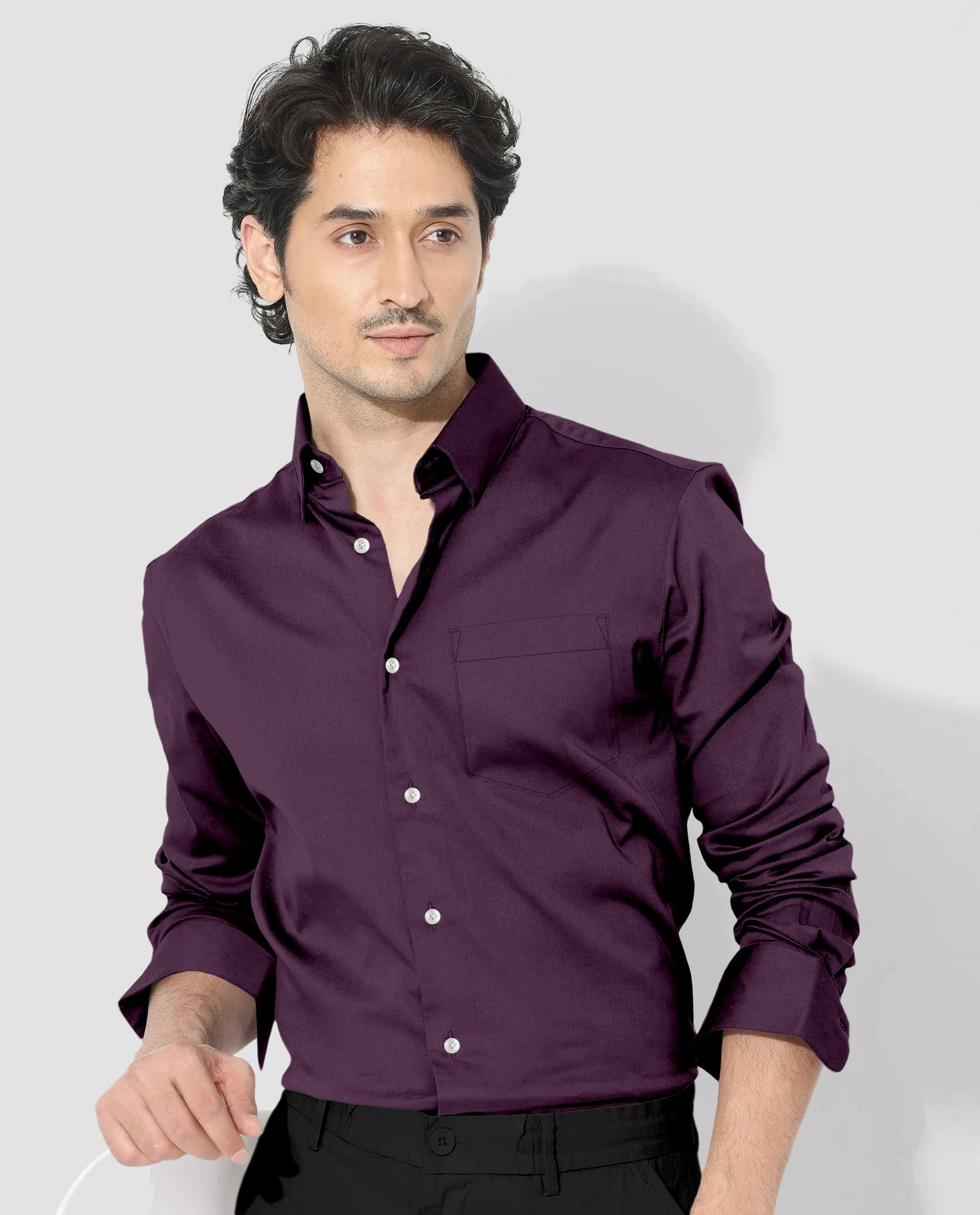 Thunder Purple Men's Solid Giza Cotton Shirt
