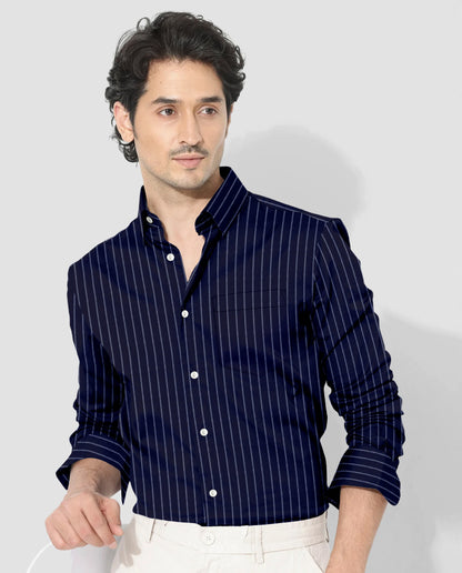 Oxford Blue and Snow White Stripes Oxford Cotton Shirt