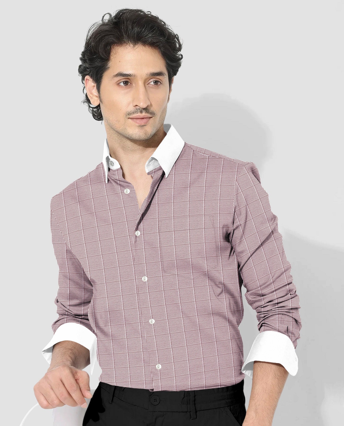 Fudge Brown and Frost White Checks Designer Cotton Shirt