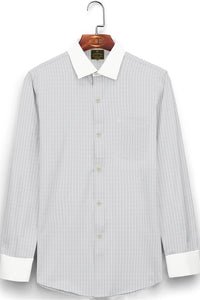 Fog Gray and White Pinstripes Designer Giza Cotton Shirt