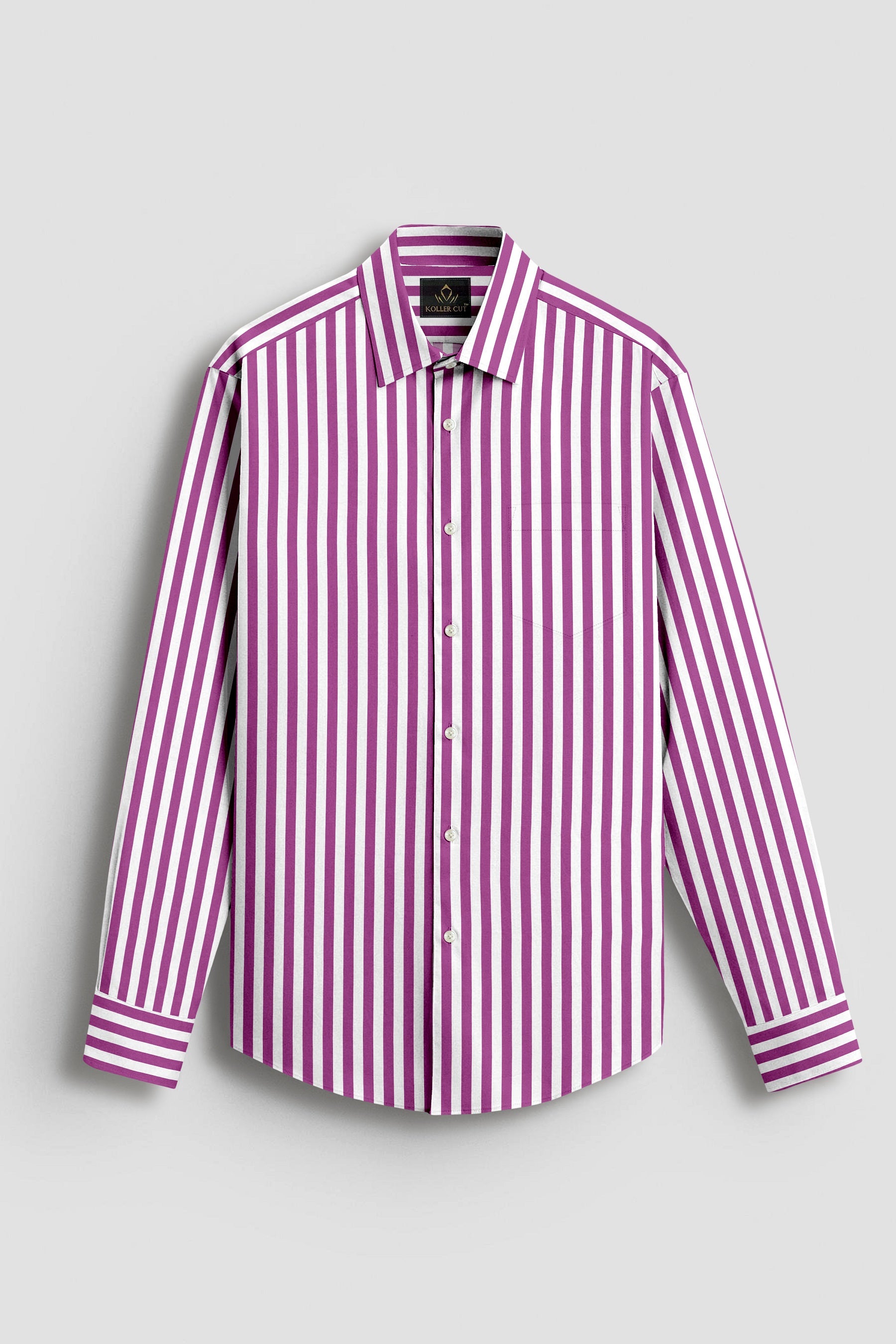 White and Grape Purple Chalk Stripes Cotton Shirt