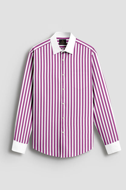 White and Grape Purple Chalk Stripes Designer Cotton Shirt