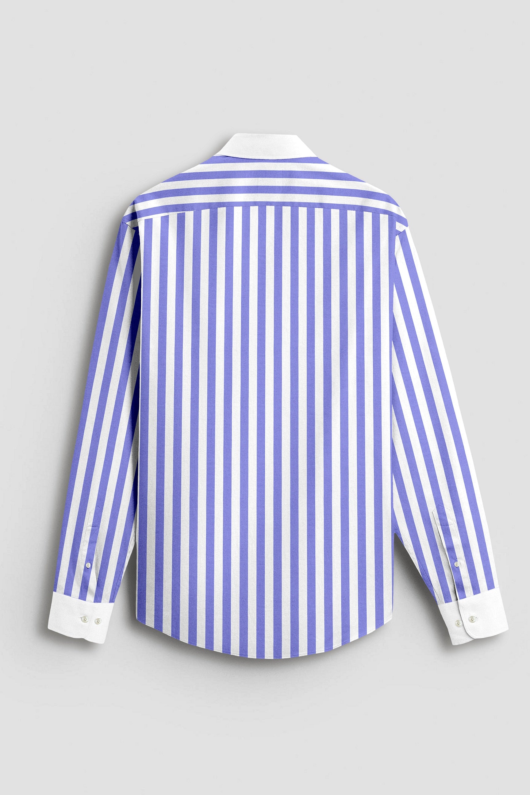 Iolite Blue and White Awning Stripes Designer Cotton Shirt
