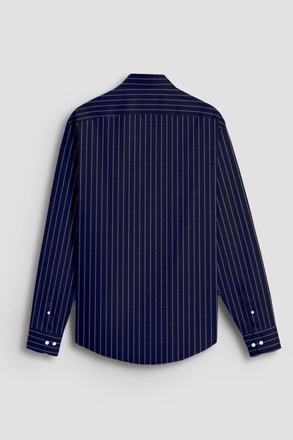 Oxford Blue and Snow White Stripes Oxford Cotton Shirt
