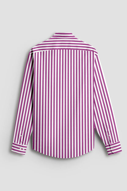 White and Grape Purple Chalk Stripes Cotton Shirt