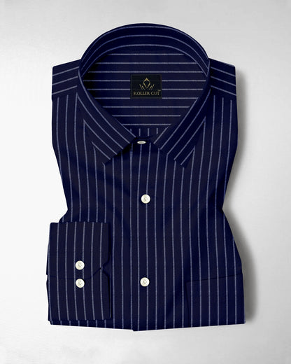 Oxford Blue and Snow White Stripes Oxford Cotton Shirt