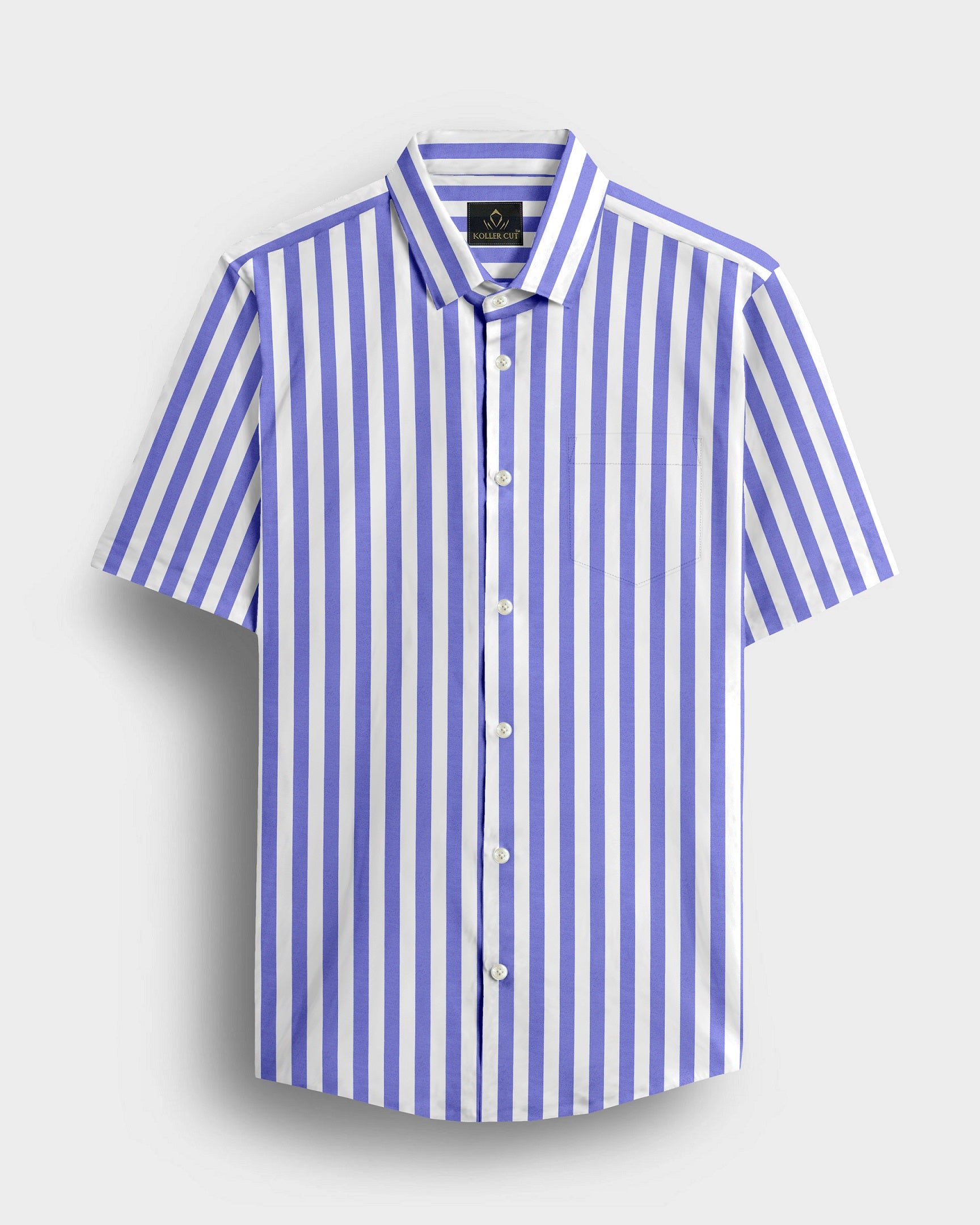 Iolite Blue and White Awning Stripes Cotton Shirt