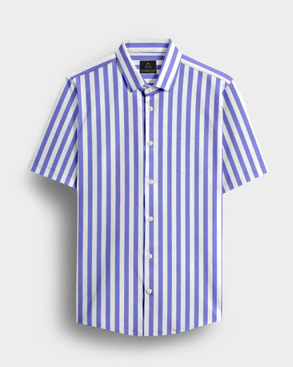 Iolite Blue and White Awning Stripes Cotton Shirt