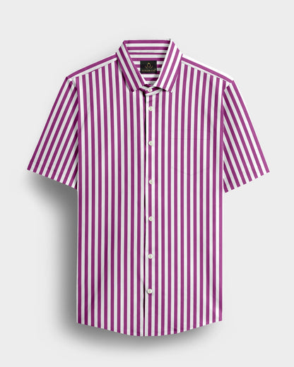 White and Grape Purple Chalk Stripes Cotton Shirt