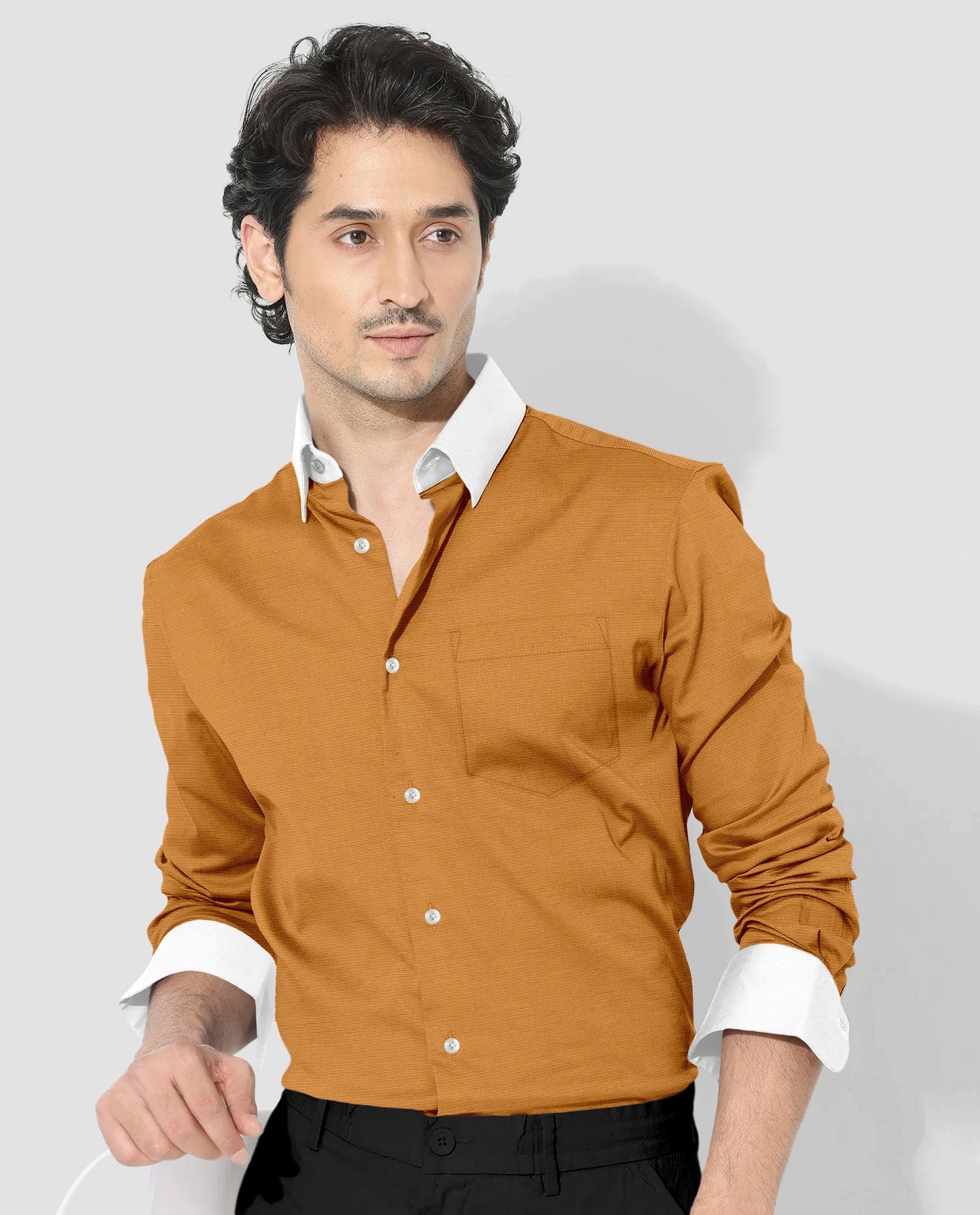 Apricot Yellow Luxurious Designer linen shirt