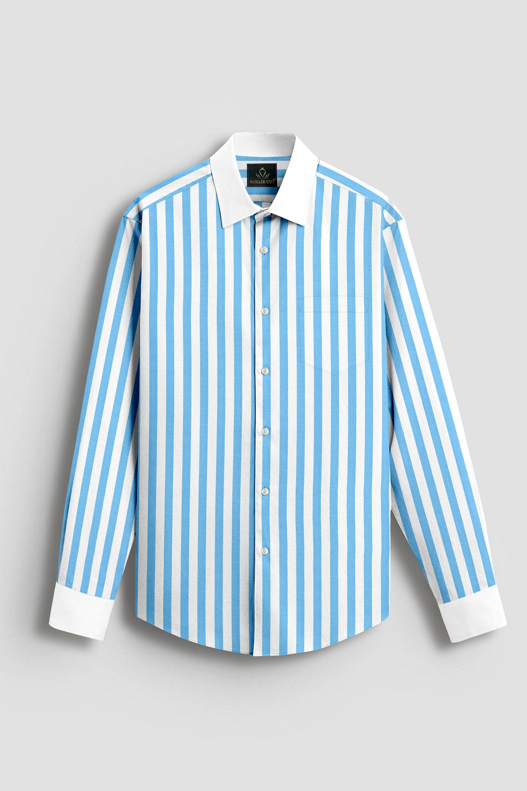Cloisonne Blue and White Awning Stripes Designer Cotton Shirt