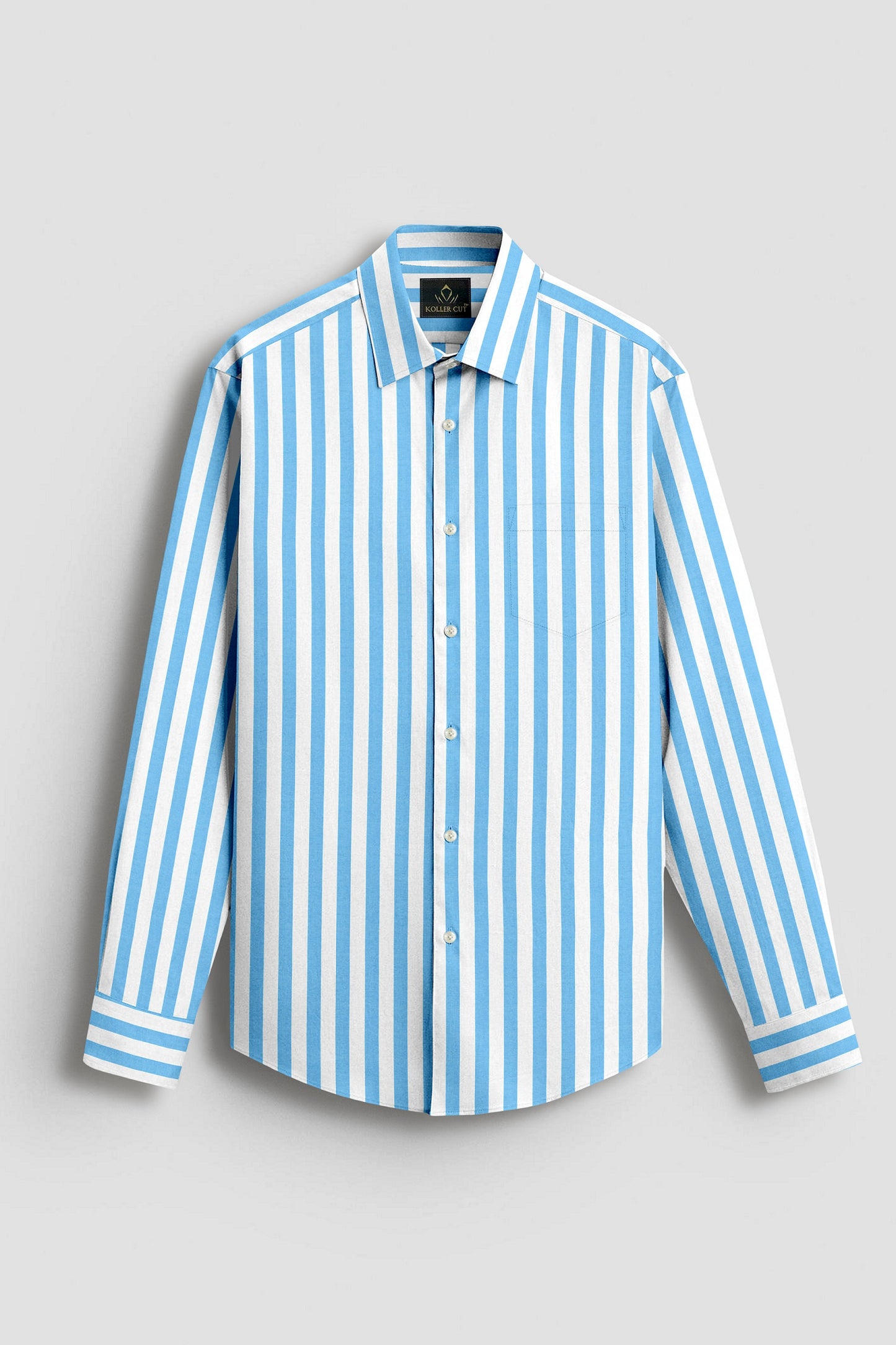 Cloisonne Blue and White Awning Stripes Cotton Shirt
