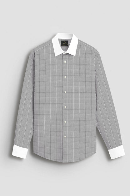 Coal Black and Frost White Checks Designer Cotton Shirt