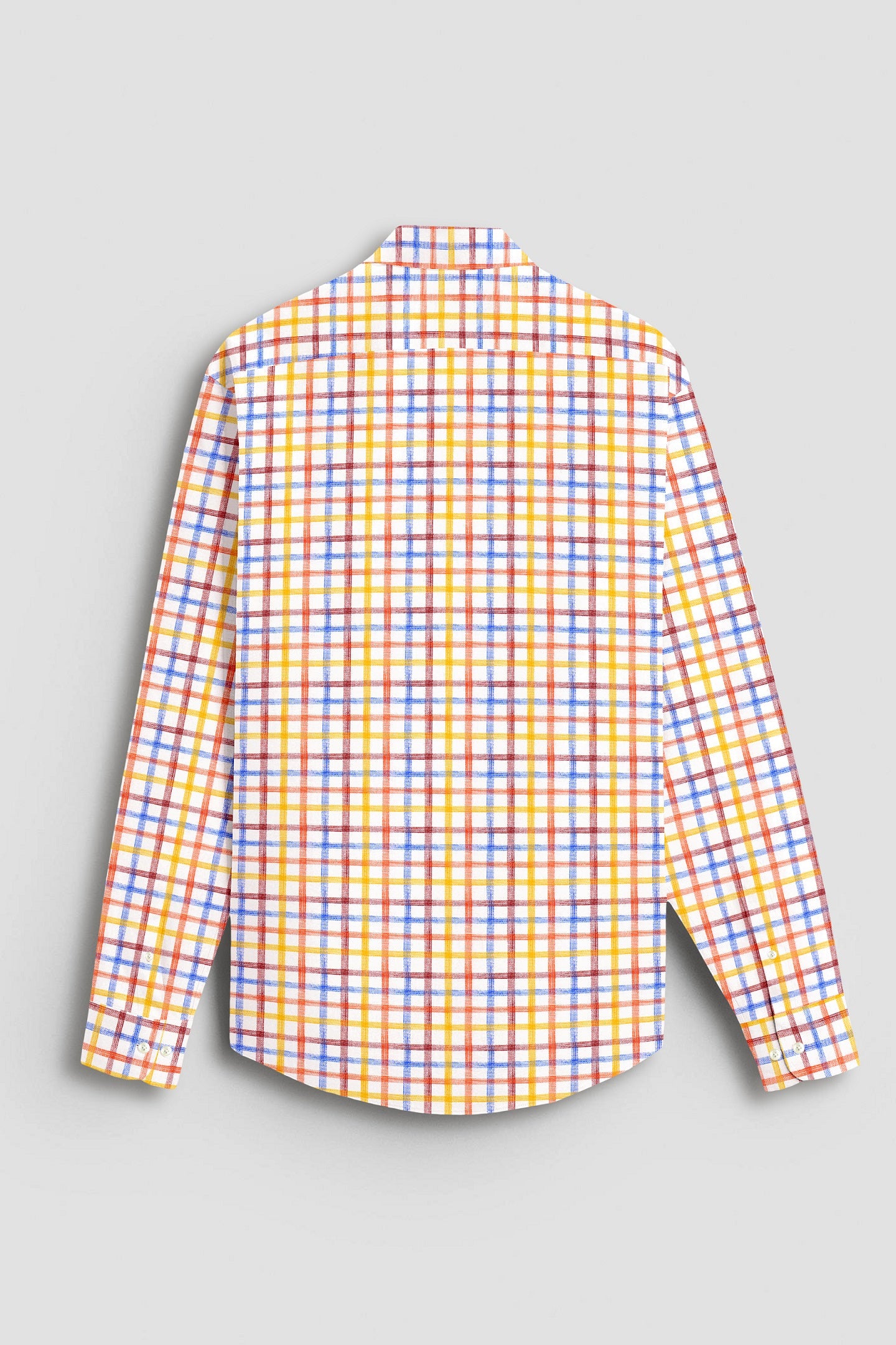 Salt White with Tangerine Orange and Indigo Blue Multicolored Checks Cotton Linen Shirt