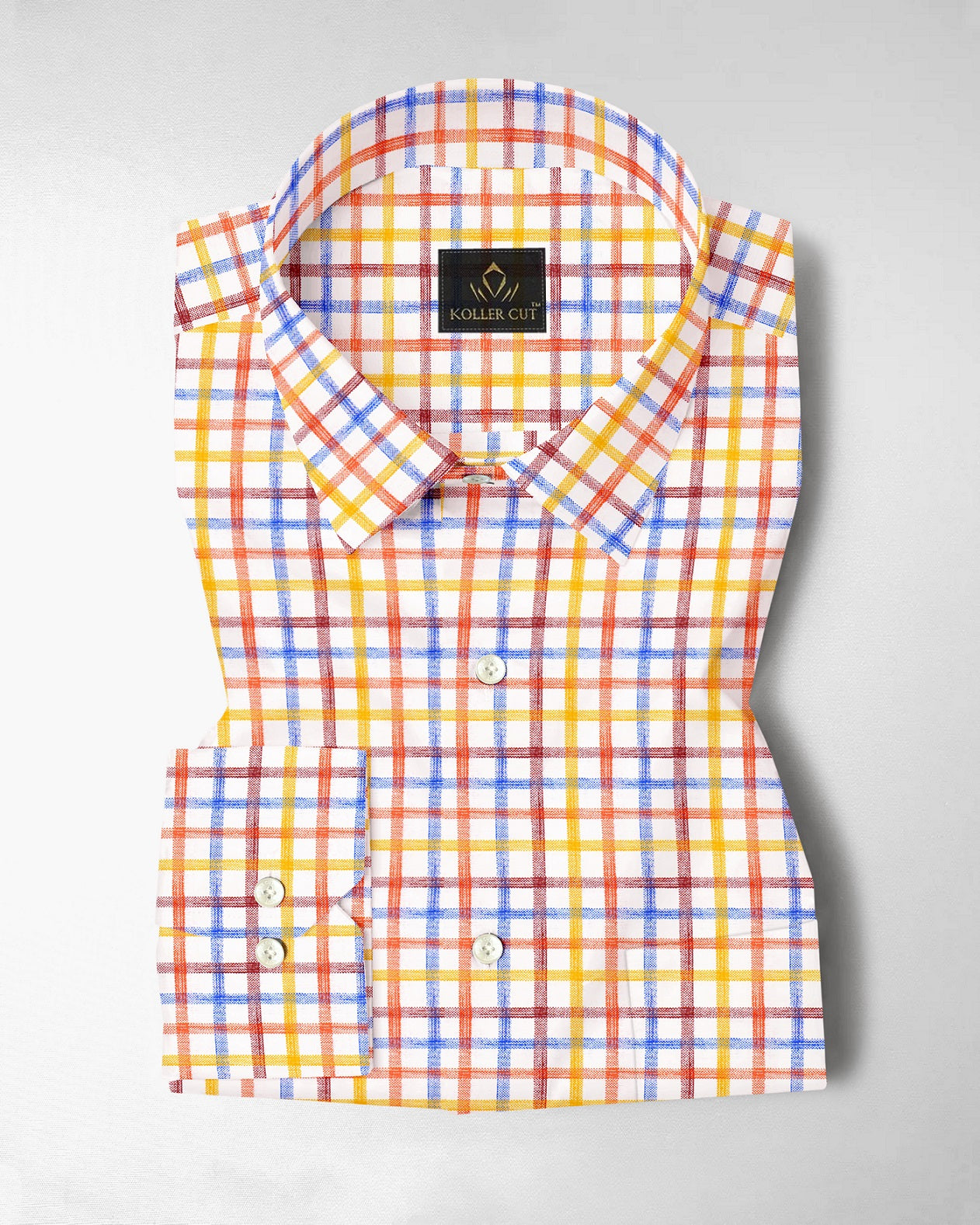 Salt White with Tangerine Orange and Indigo Blue Multicolored Checks Cotton Linen Shirt