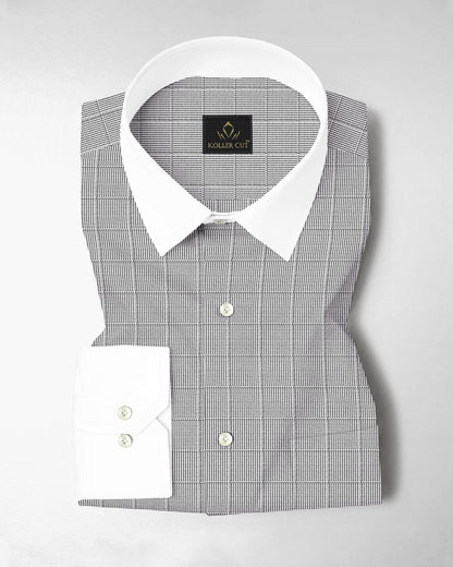 Coal Black and Frost White Checks Designer Cotton Shirt
