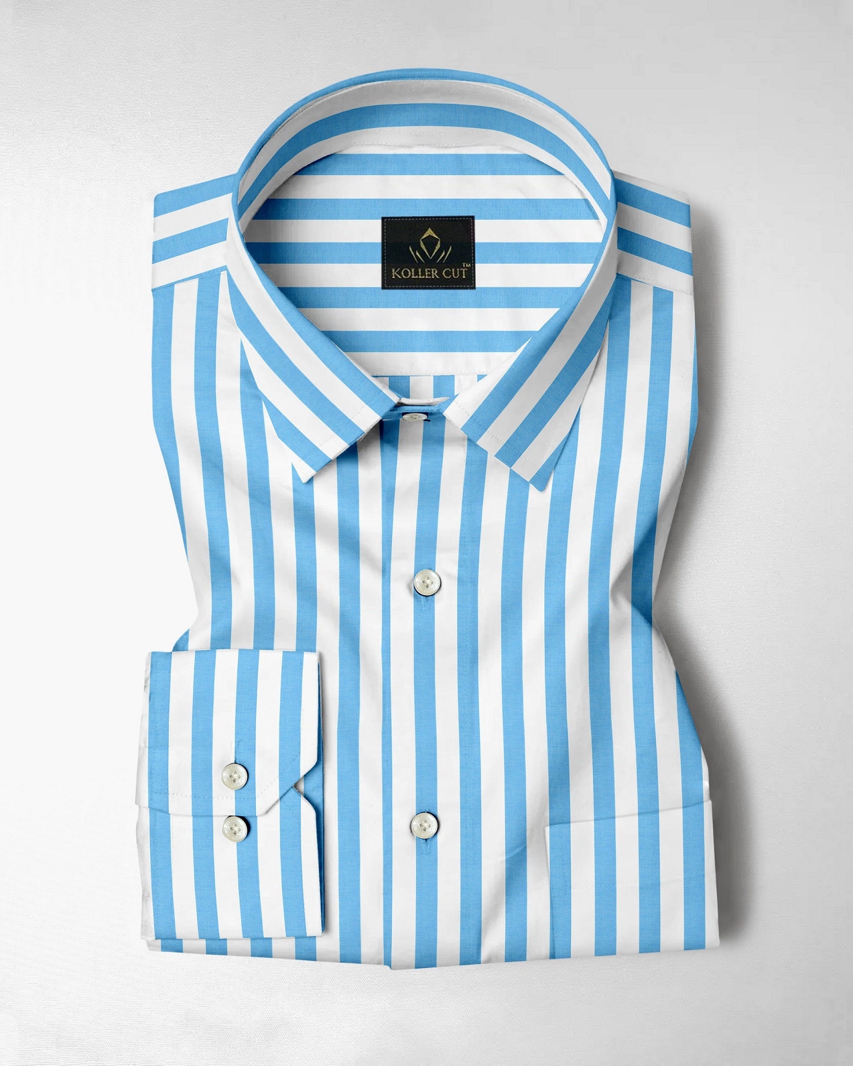 Cloisonne Blue and White Awning Stripes Cotton Shirt