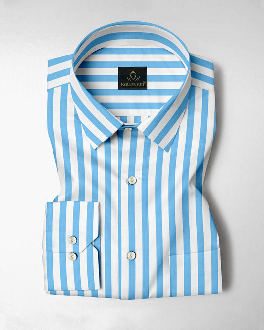 Cloisonne Blue and White Awning Stripes Cotton Shirt