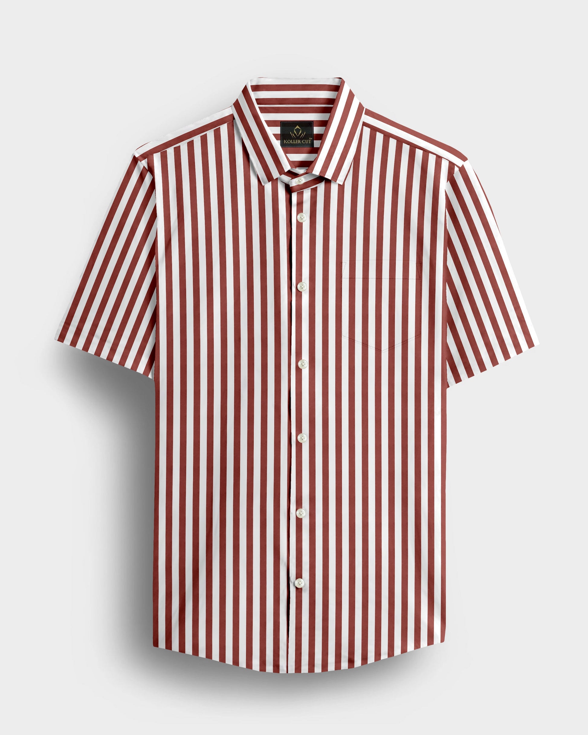 White and Russet Brown Chalk Stripes Cotton Shirt