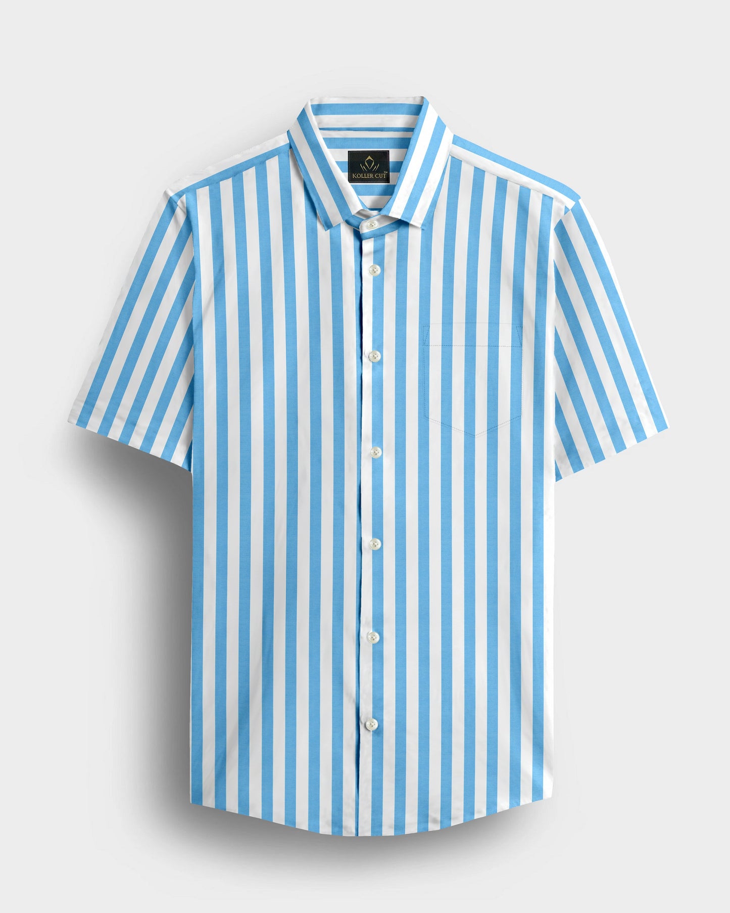 Cloisonne Blue and White Awning Stripes Cotton Shirt