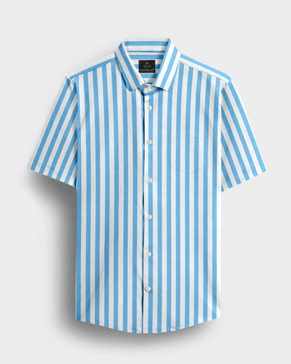 Cloisonne Blue and White Awning Stripes Cotton Shirt