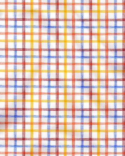 Salt White with Tangerine Orange and Indigo Blue Multicolored Checks Cotton Linen Shirt