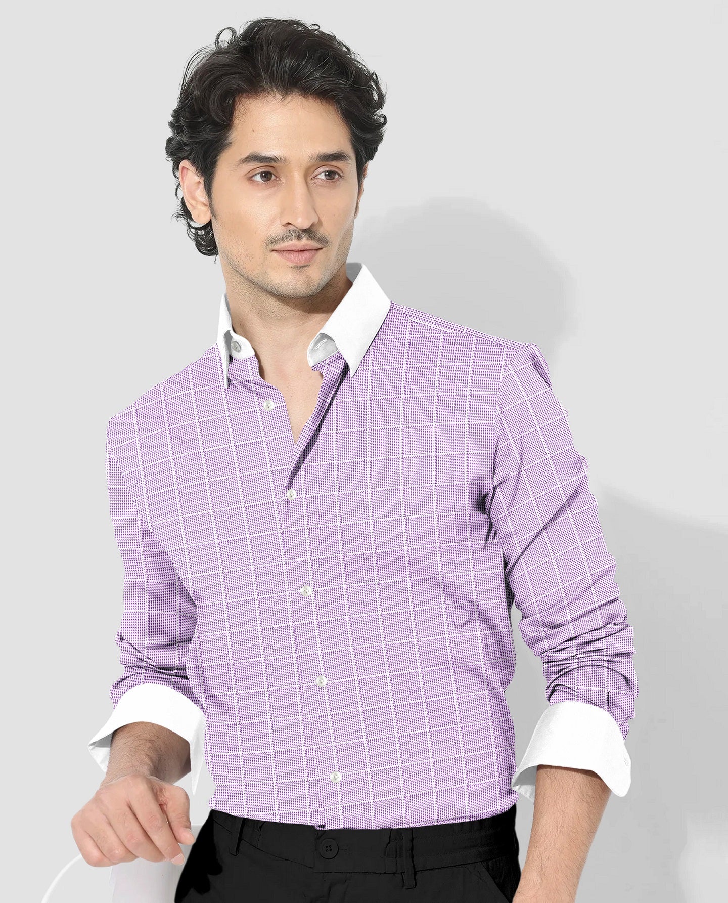 Lavender and Frost White Checks Designer  Cotton Shirt