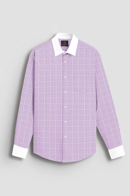 Lavender and Frost White Checks Designer  Cotton Shirt