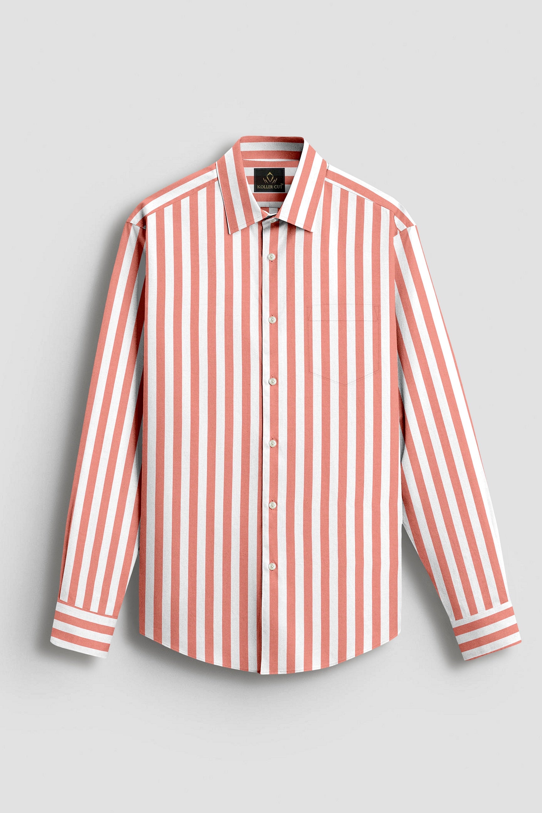 Apricot Blush Peach and White Awning Stripes Cotton Shirt