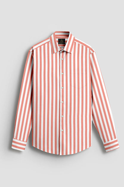 Apricot Blush Peach and White Awning Stripes Cotton Shirt