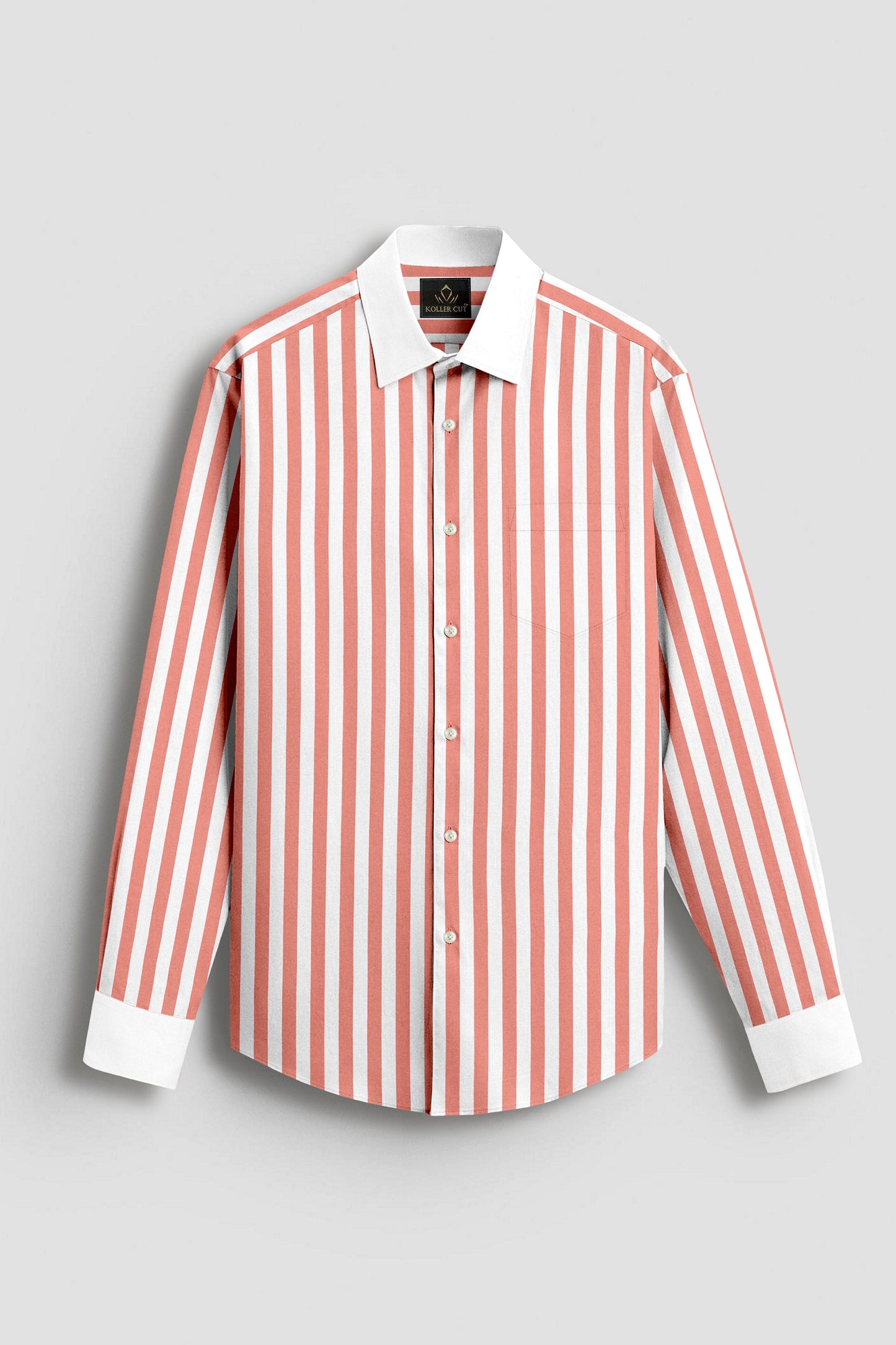Apricot Blush Peach and White Awning Stripes Designer Cotton Shirt