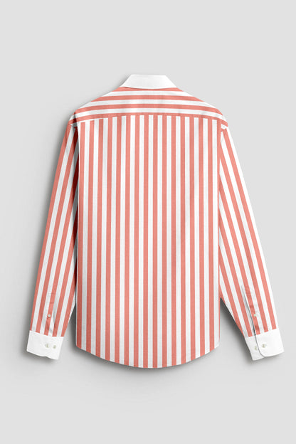 Apricot Blush Peach and White Awning Stripes Designer Cotton Shirt