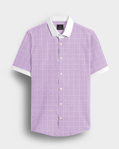 Lavender and Frost White Checks Designer  Cotton Shirt