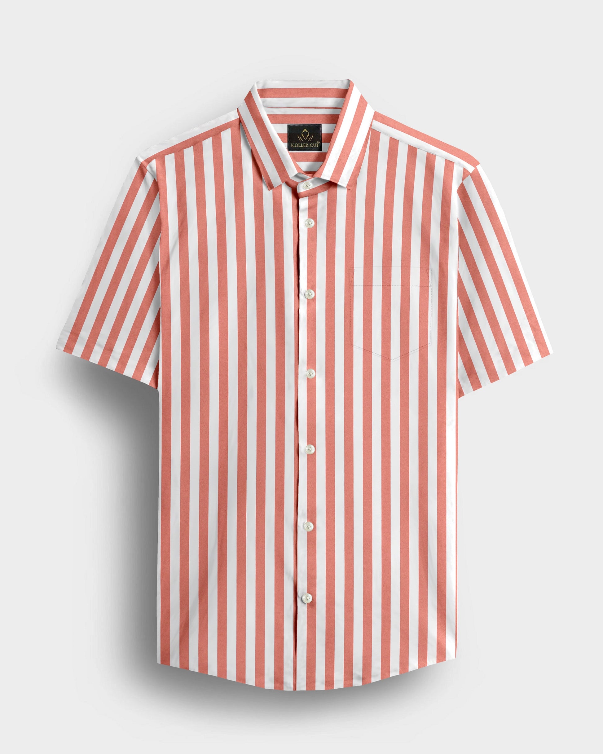 Apricot Blush Peach and White Awning Stripes Cotton Shirt