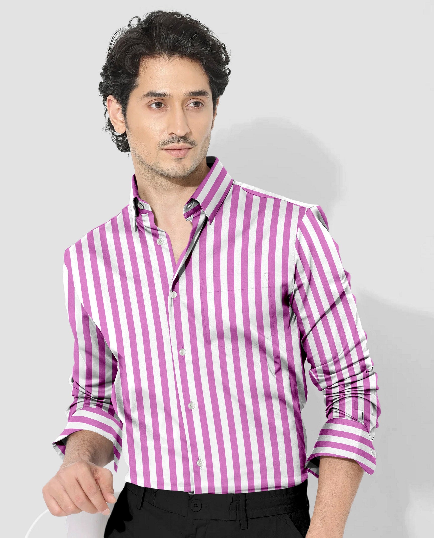 Phlox Pink and White Awning Stripes Cotton Shirt