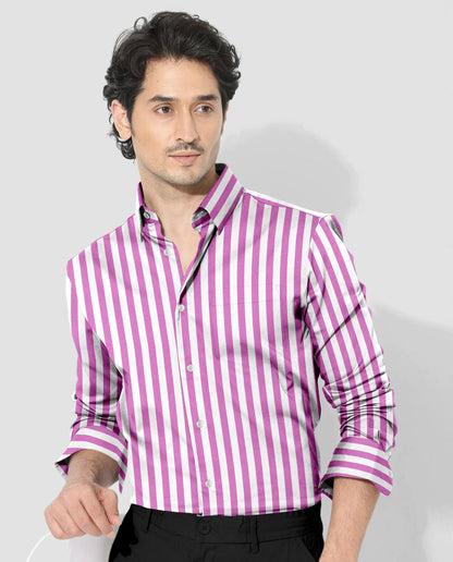 Phlox Pink and White Awning Stripes Cotton Shirt