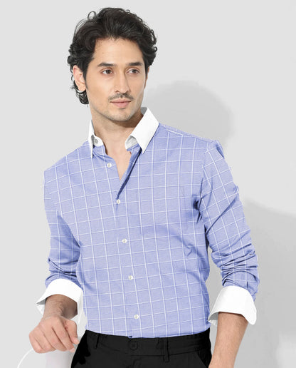 Ethereal Blue and Frost White Checks Designer Cotton Shirt