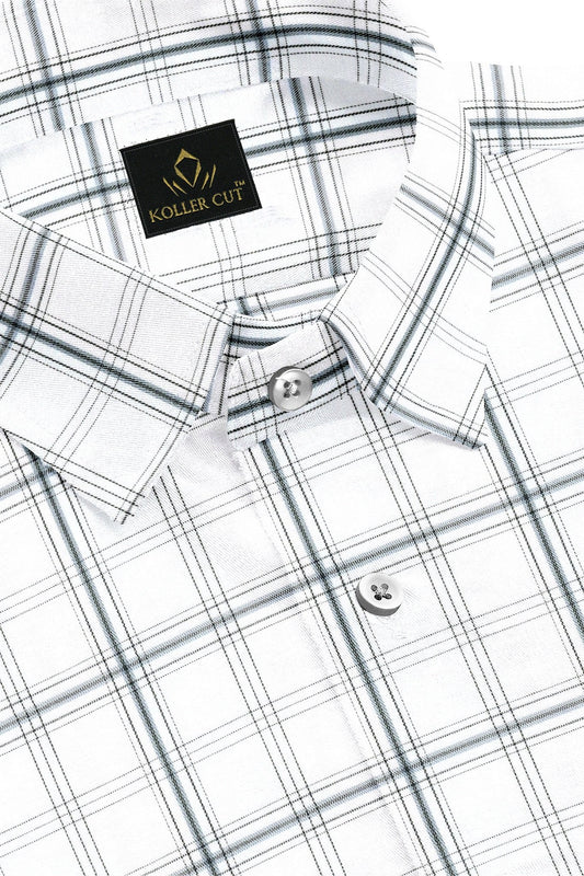 White with Anthracite Black and Rhino Gray Checks Cotton Shirt