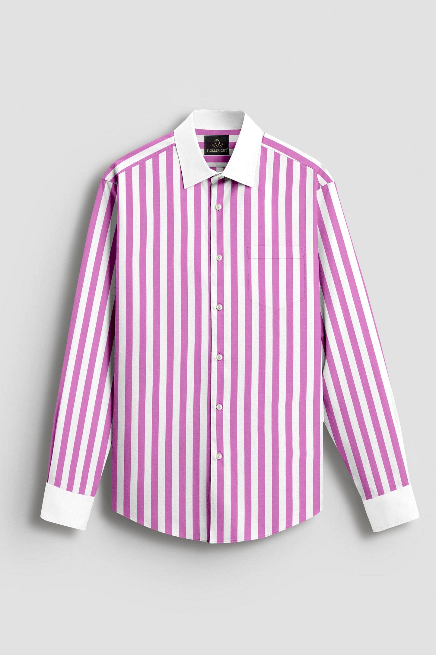 Phlox Pink and White Awning Stripes Designer Cotton Shirt