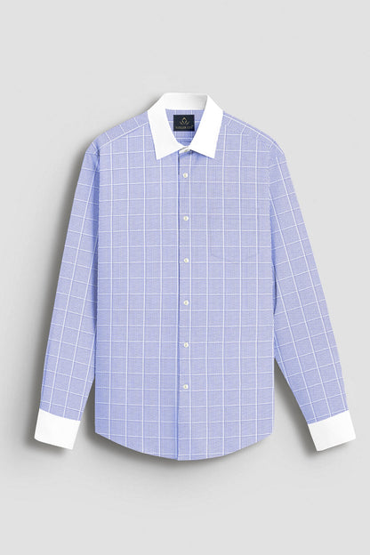 Ethereal Blue and Frost White Checks Designer Cotton Shirt