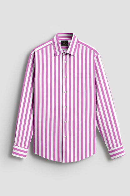 Phlox Pink and White Awning Stripes Cotton Shirt