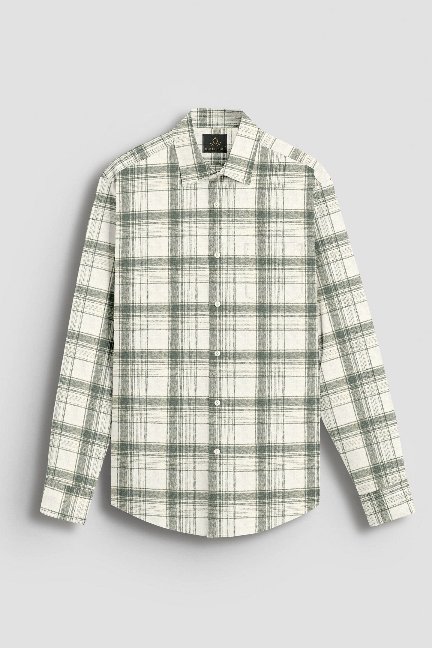 Beige and Agave Green Checks Cotton Linen Shirt