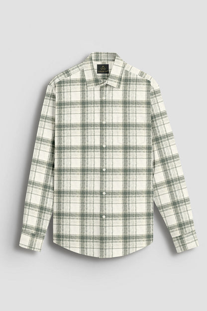 Beige and Agave Green Checks Cotton Linen Shirt