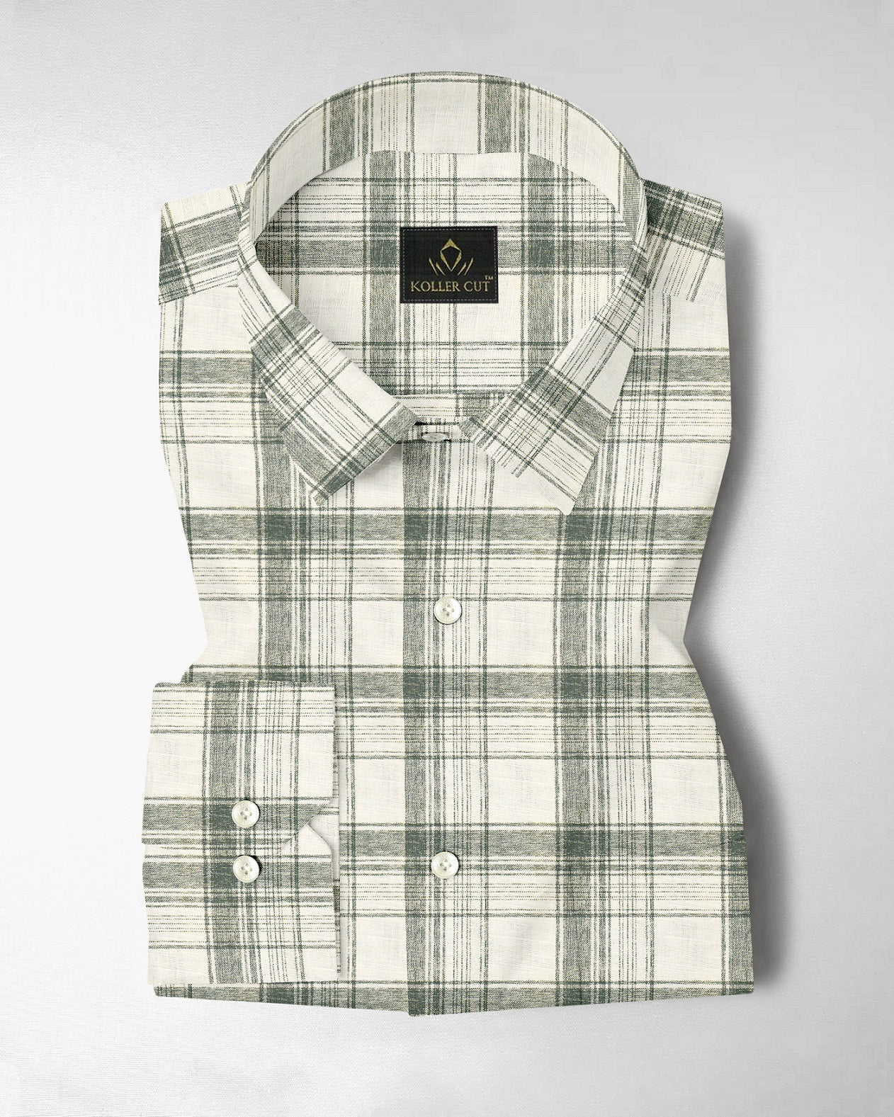 Beige and Agave Green Checks Cotton Linen Shirt